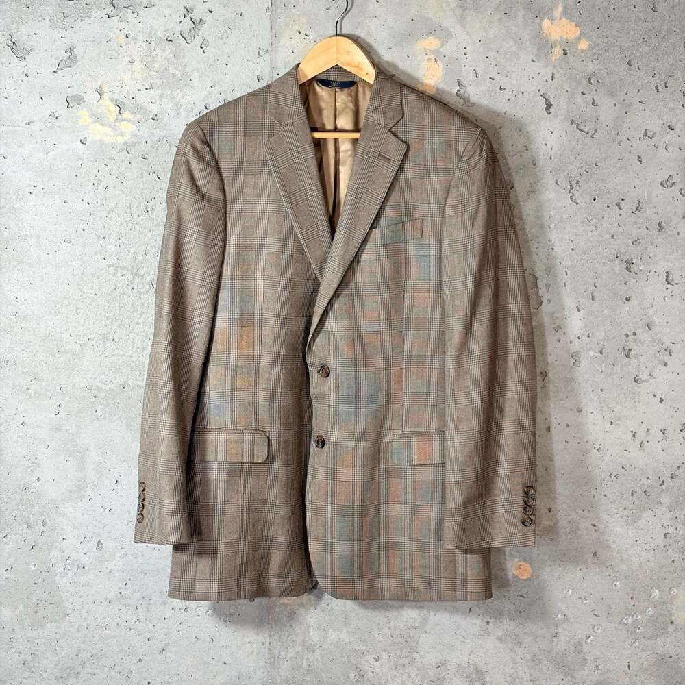 Brooks Brothers "346" Fitzgerald Fit Brown Plaid Wool-Silk Sport Coat 42L
